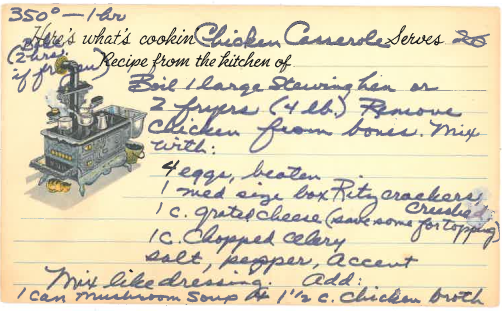 handwritten casserole recipe