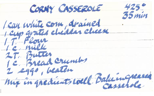 handwritten casserole recipe