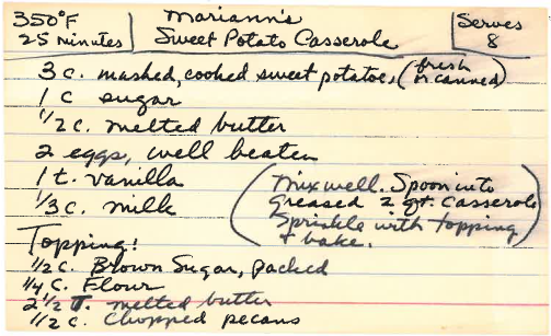 handwritten casserole recipe