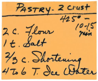 handwritten pie crust recipe