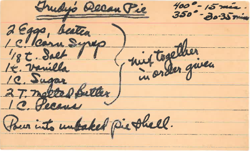 handwritten pie recipe